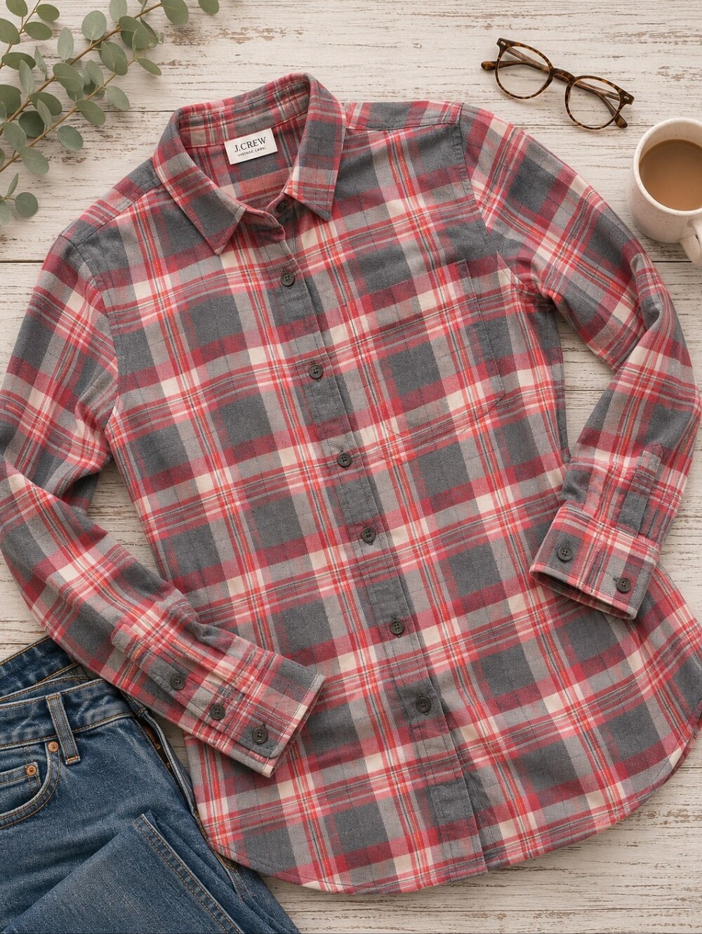 VINTAGE LABEL J. CREW PLAID FLANNEL BUTTON DOWN